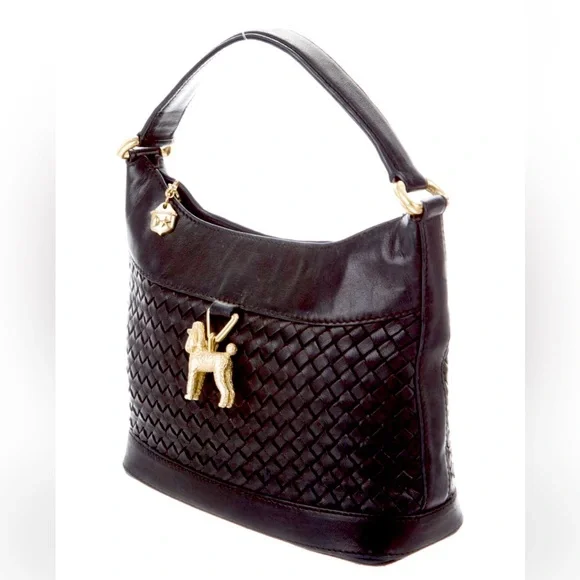 Kieselstein-Cord Black Woven Leather Micro Mini Bag Purse Poodle Doodle Dog BKC